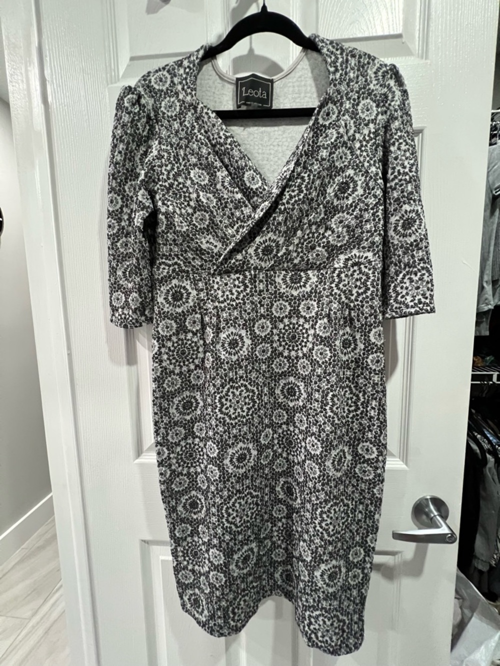 Leota Black and White Floral Midi Wrap Dress